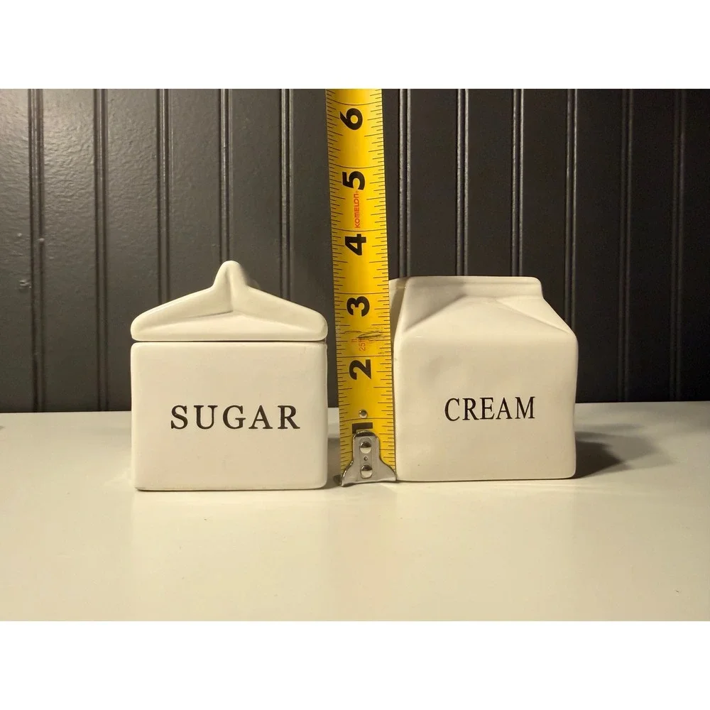 World Market White Ceramic Milk Carton Sugar and Creamer Set Stoneware